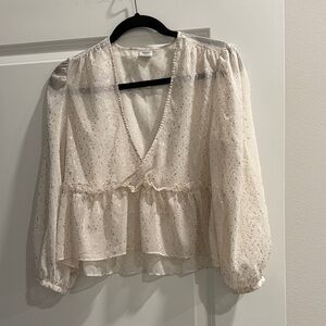 Sunday Best sheer  Cream Blouse with Gold Accents sz m